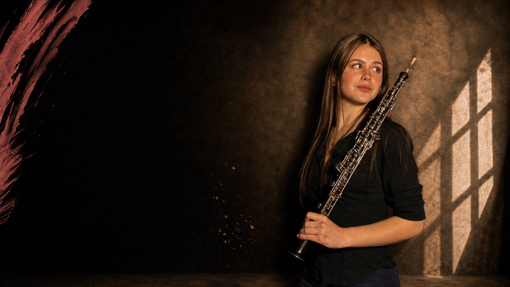 Emily Carrington holding her oboe